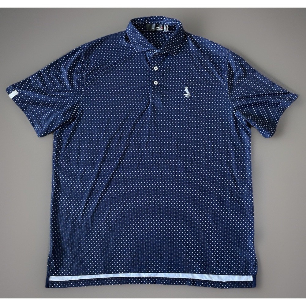 RLX Ralph Lauren Polo Shirt Blue White Polka Dots Embroidered Logo Large JBHS